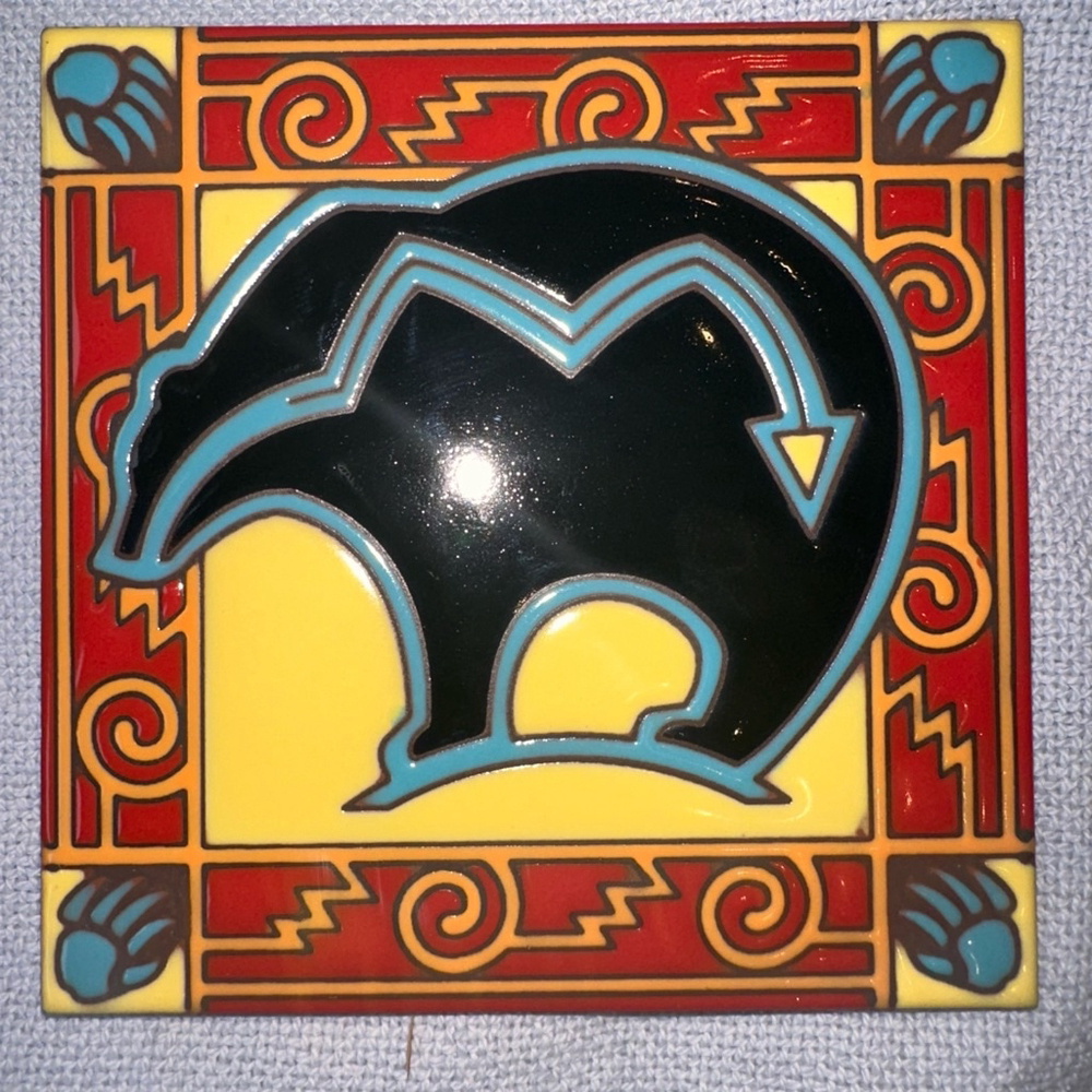 2006 Earthtones Hand Glazed Decorative Art Tile 6x6 Black Bear Native American